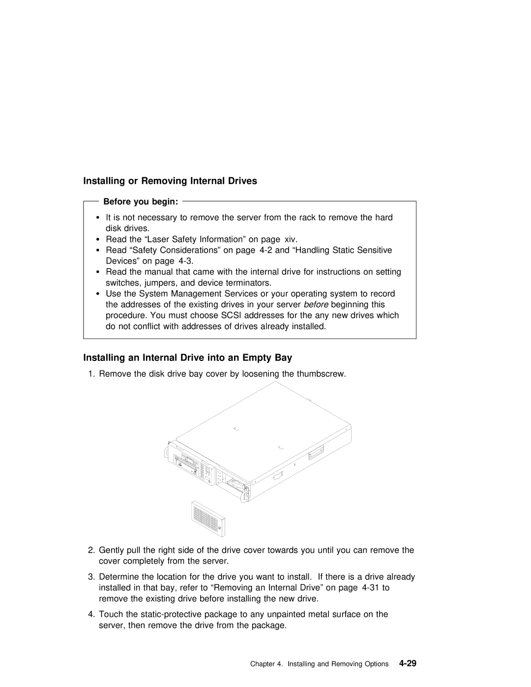 IBM B50 manual Installing an Internal Drive into an Empty Bay 