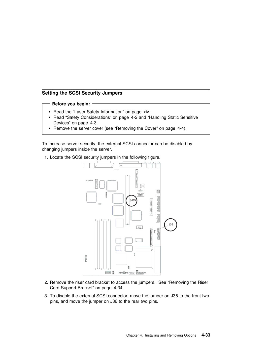 IBM B50 manual Setting the Scsi Security Jumpers, Before you begin 