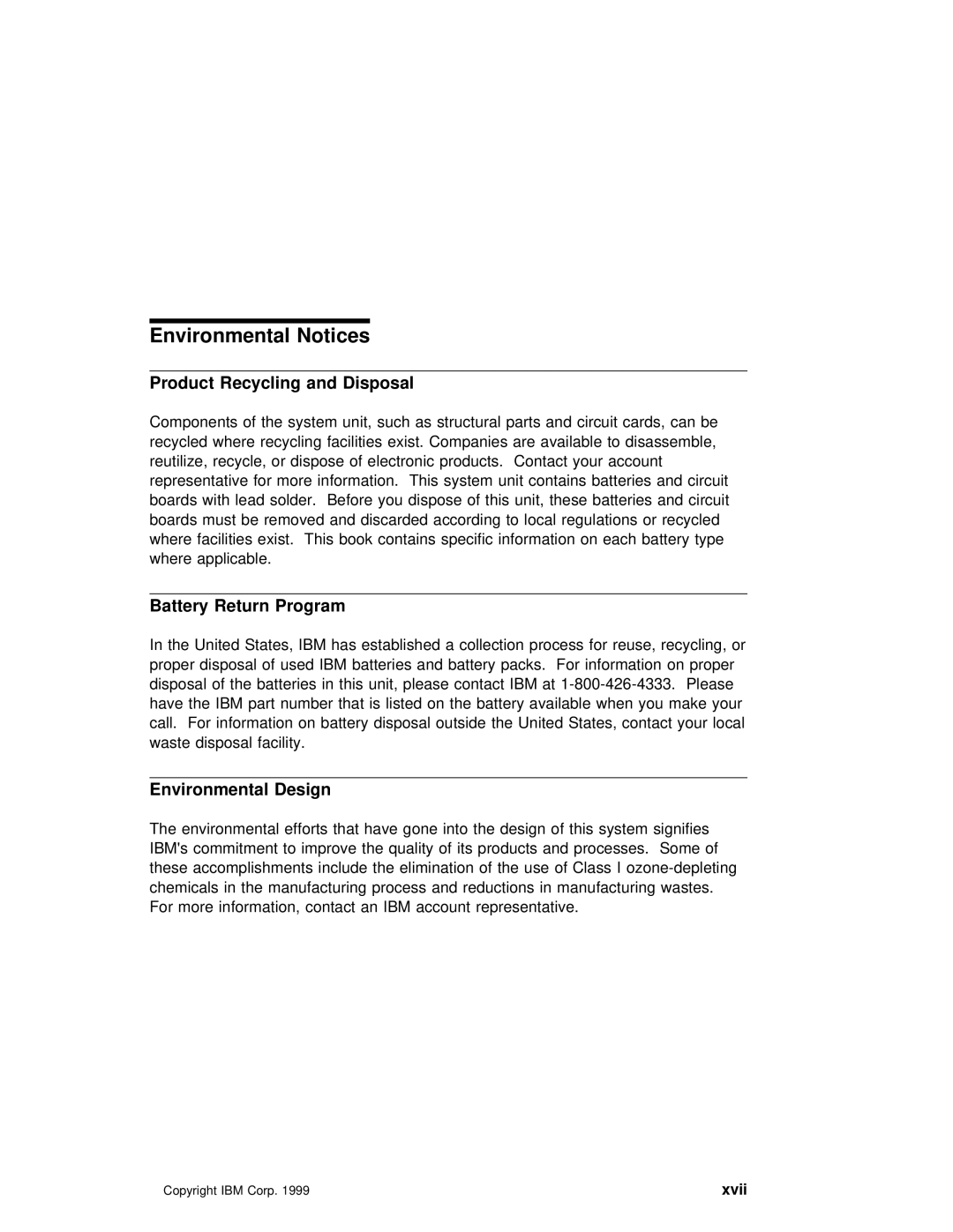 IBM B50 manual Environmental Notices, Product Recycling and Disposal, Program, Battery Return 