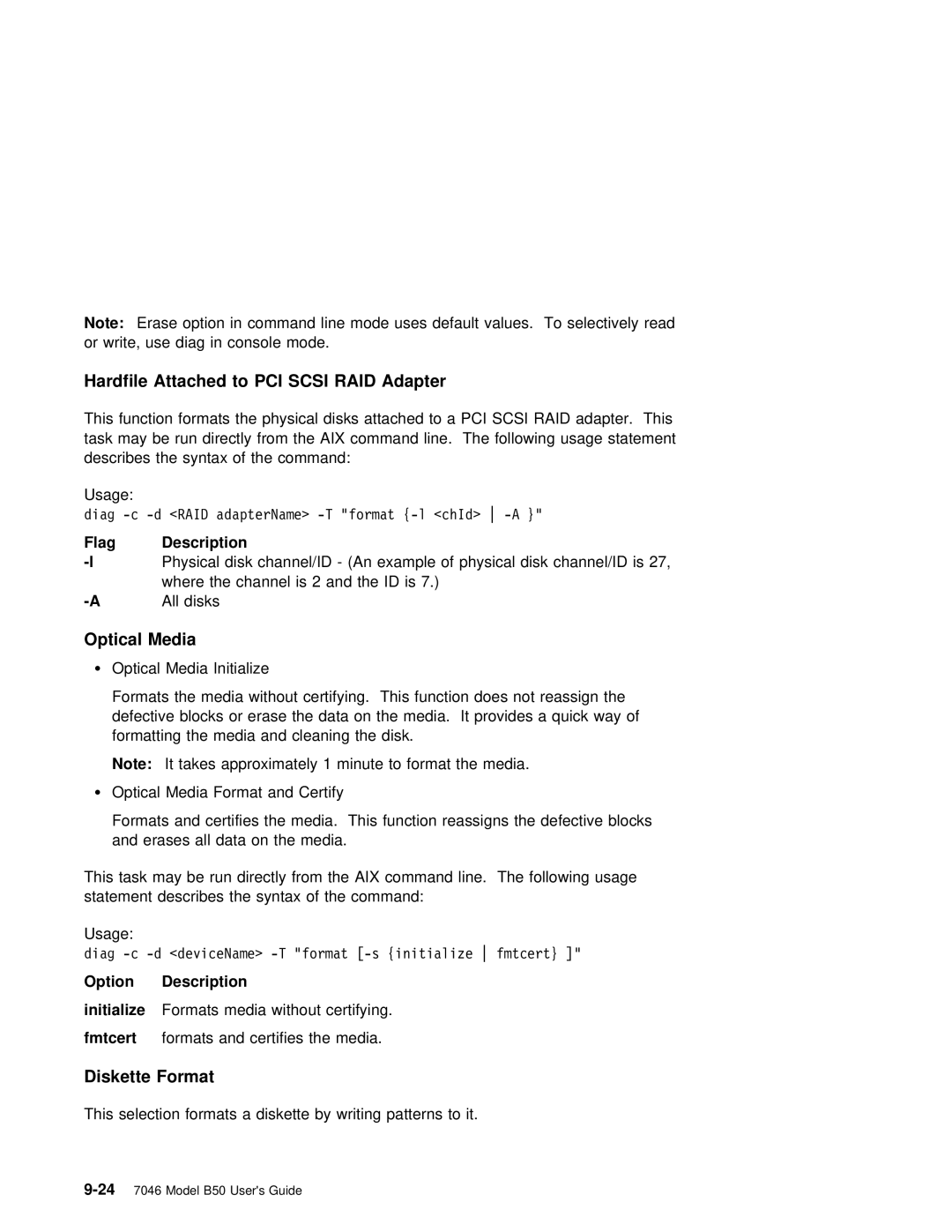 IBM B50 manual Optical Media, Diskette Format, Option Description 