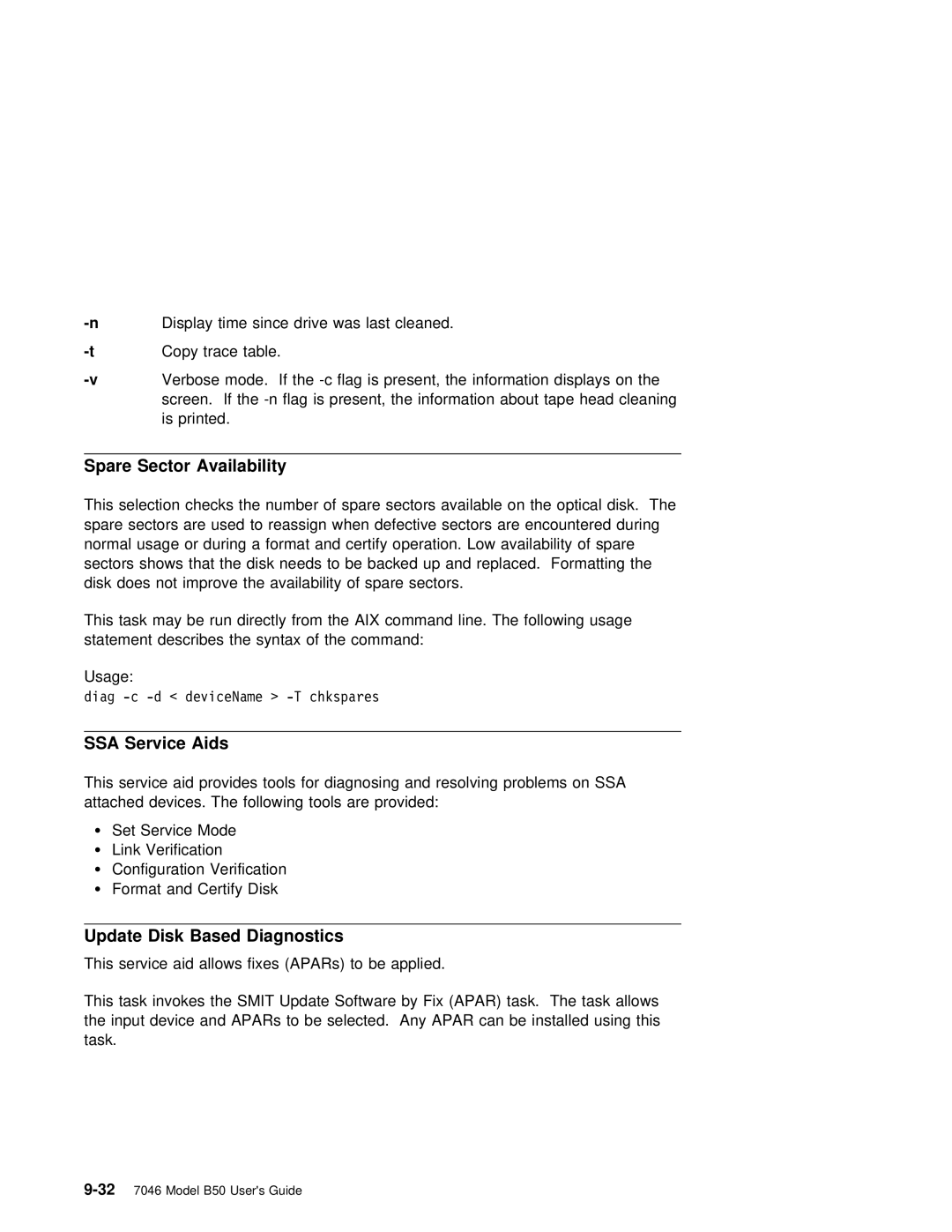 IBM B50 manual Availability, SSA Service Aids, Update Disk Based Diagnostics 