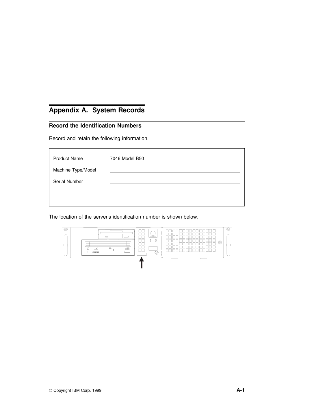 IBM B50 manual Appendix A. System Records, Record the Identification Numbers 