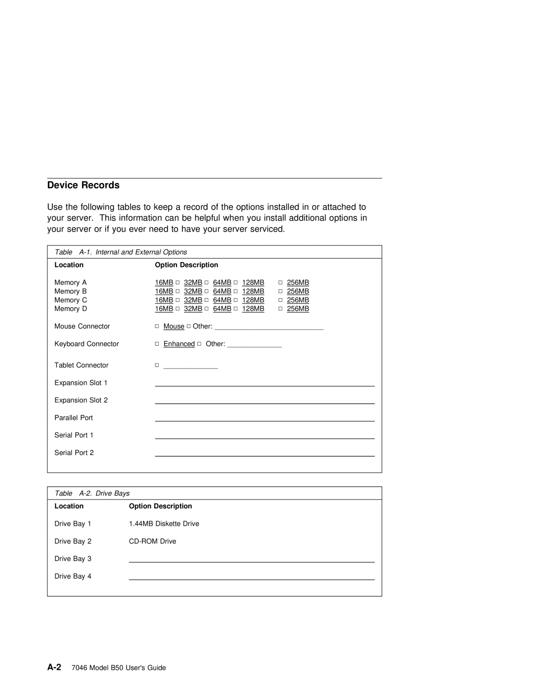 IBM B50 manual Device Records 