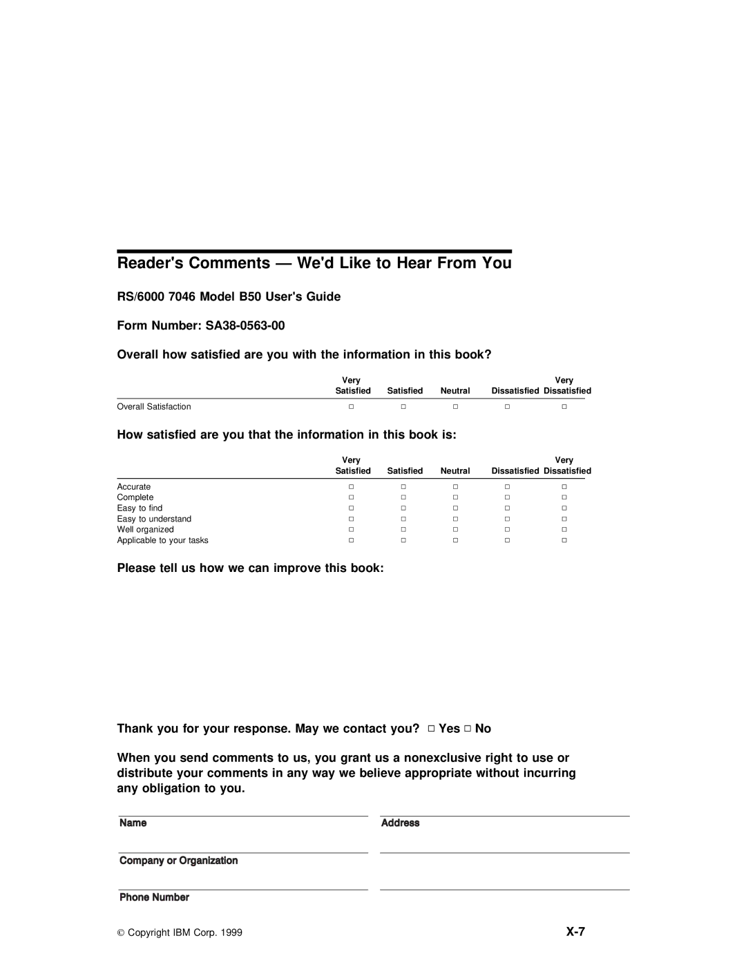 IBM B50 manual Readers Comments Wed Like to Hear From You 