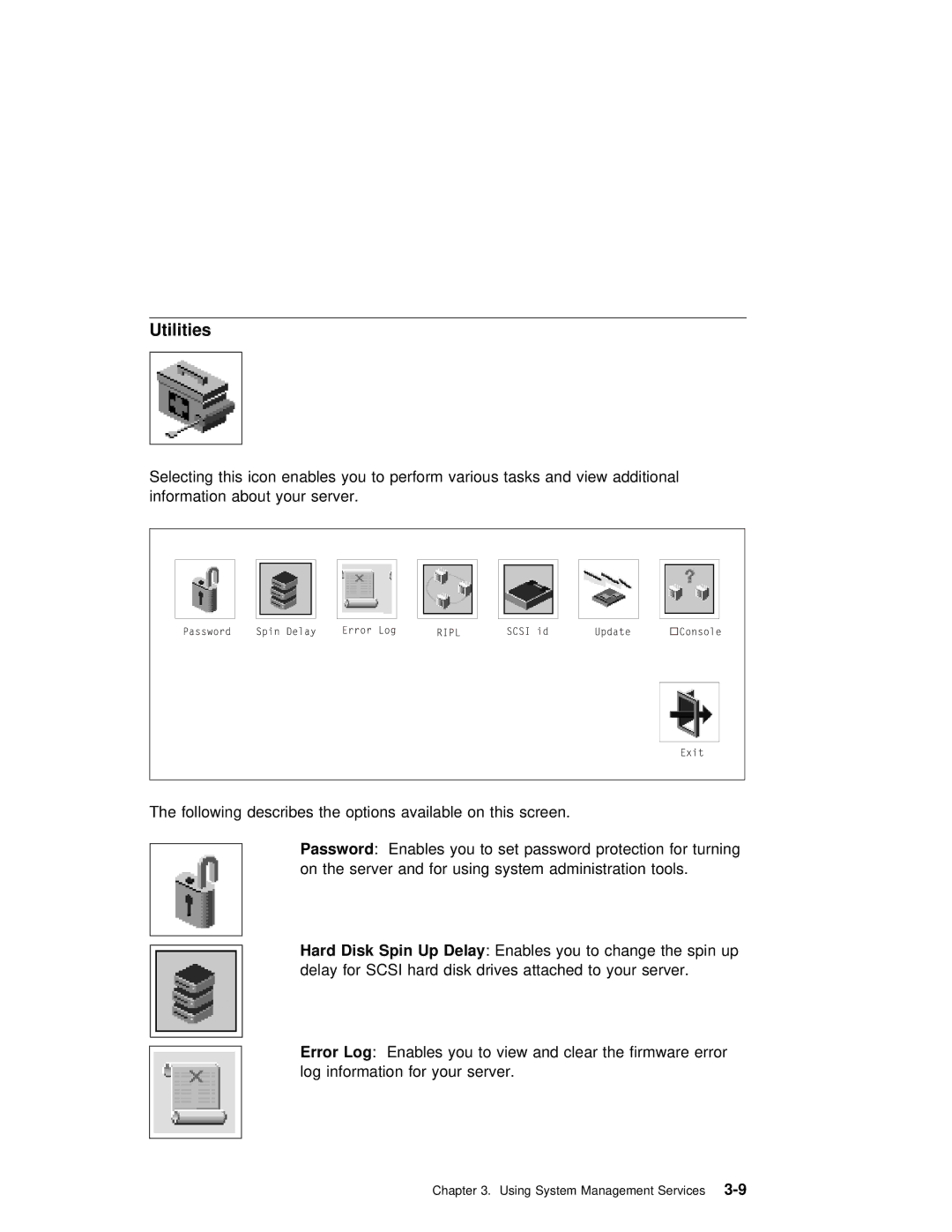 IBM B50 manual Utilities, Password, Error 