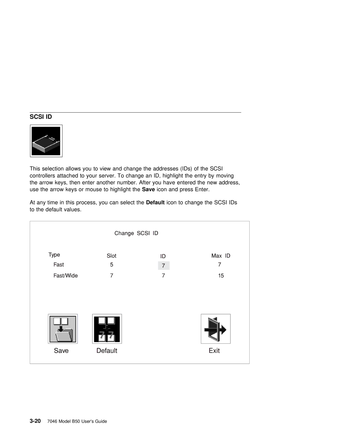 IBM B50 manual Scsi ID 