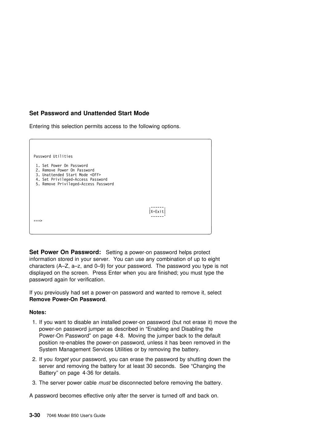 IBM B50 manual Set Password and Unattended Start Mode, Set Power On Password 