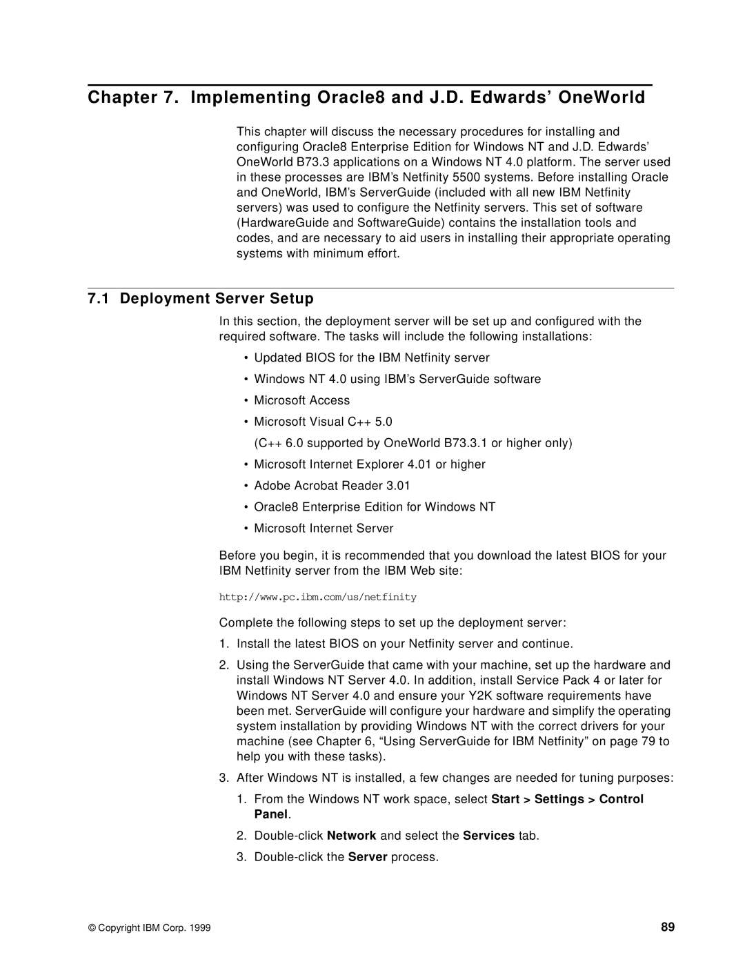 IBM B73.3 manual Implementing Oracle8 and J.D. Edwards’ OneWorld, Deployment Server Setup 