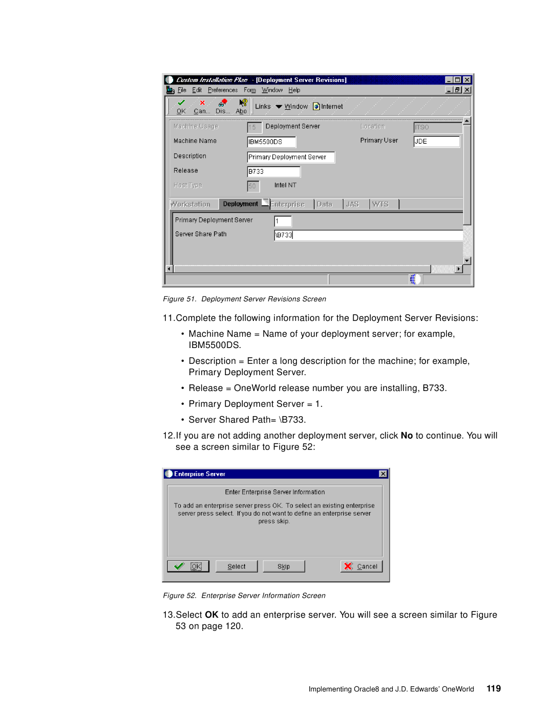 IBM B73.3 manual Deployment Server Revisions Screen 