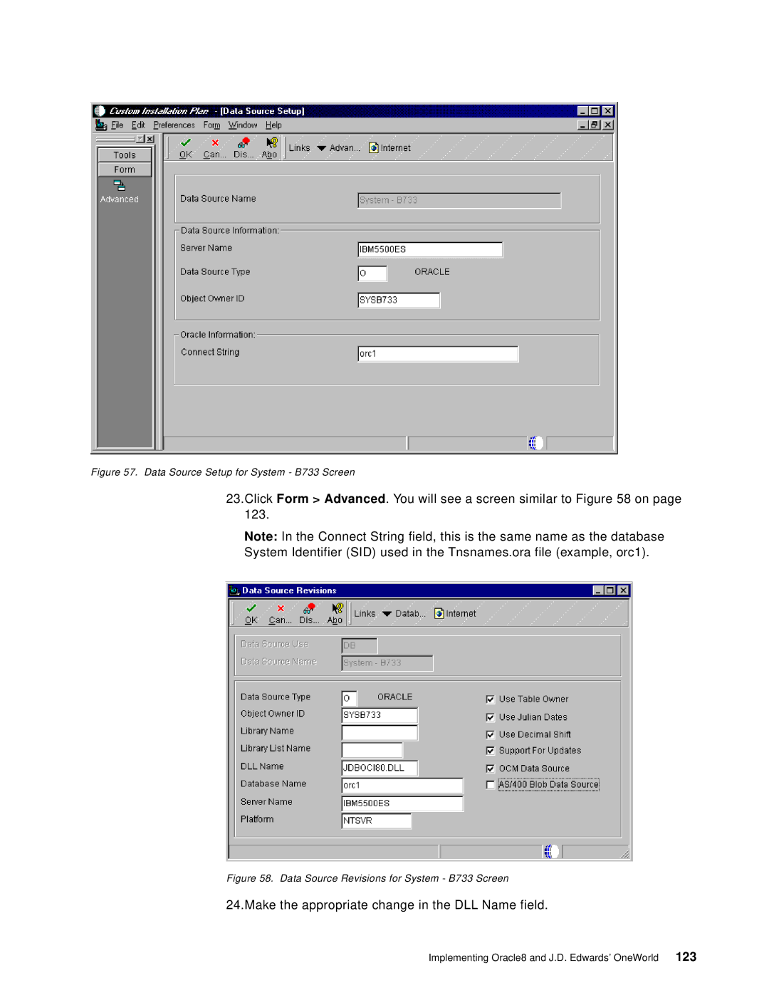 IBM B73.3 manual Data Source Setup for System B733 Screen 