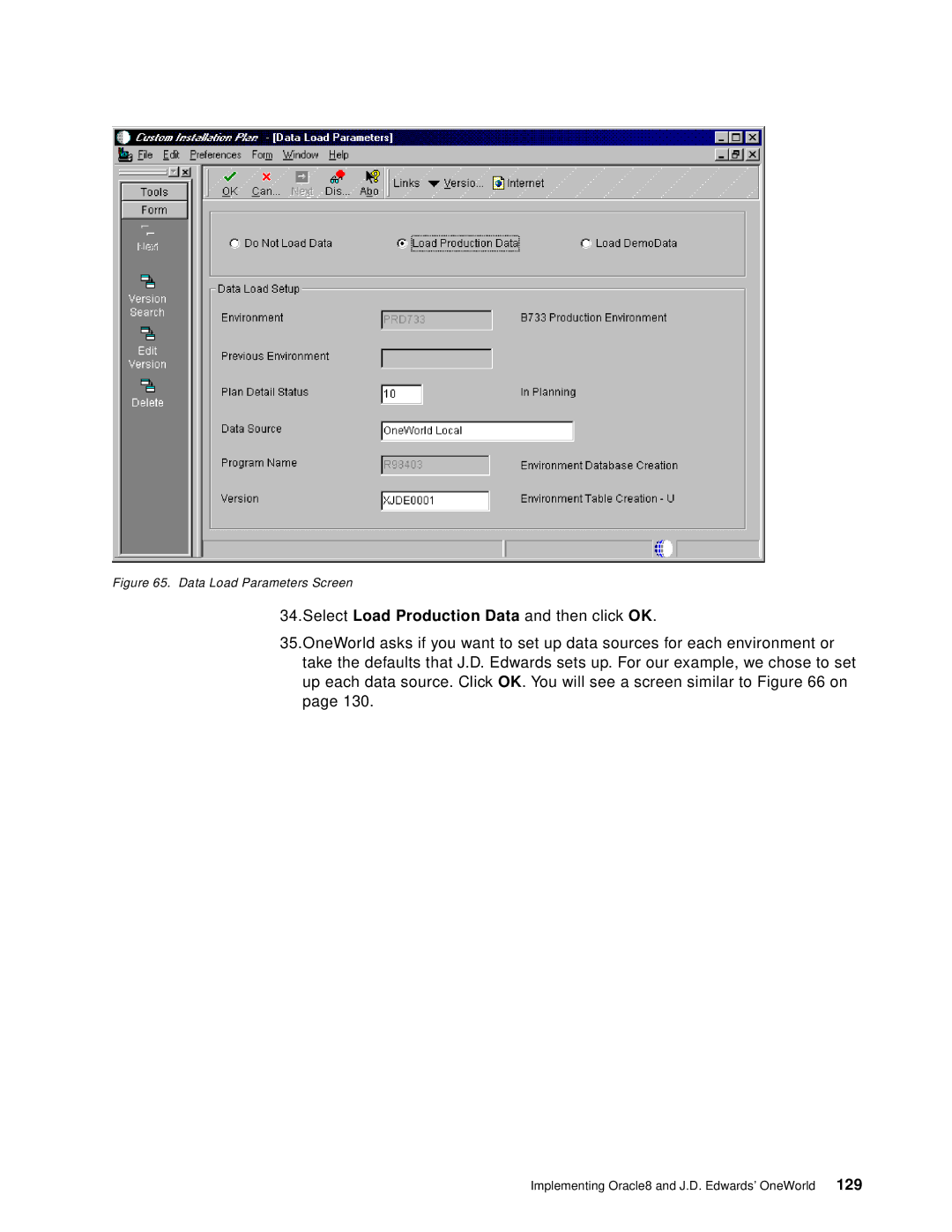 IBM B73.3 manual Data Load Parameters Screen 