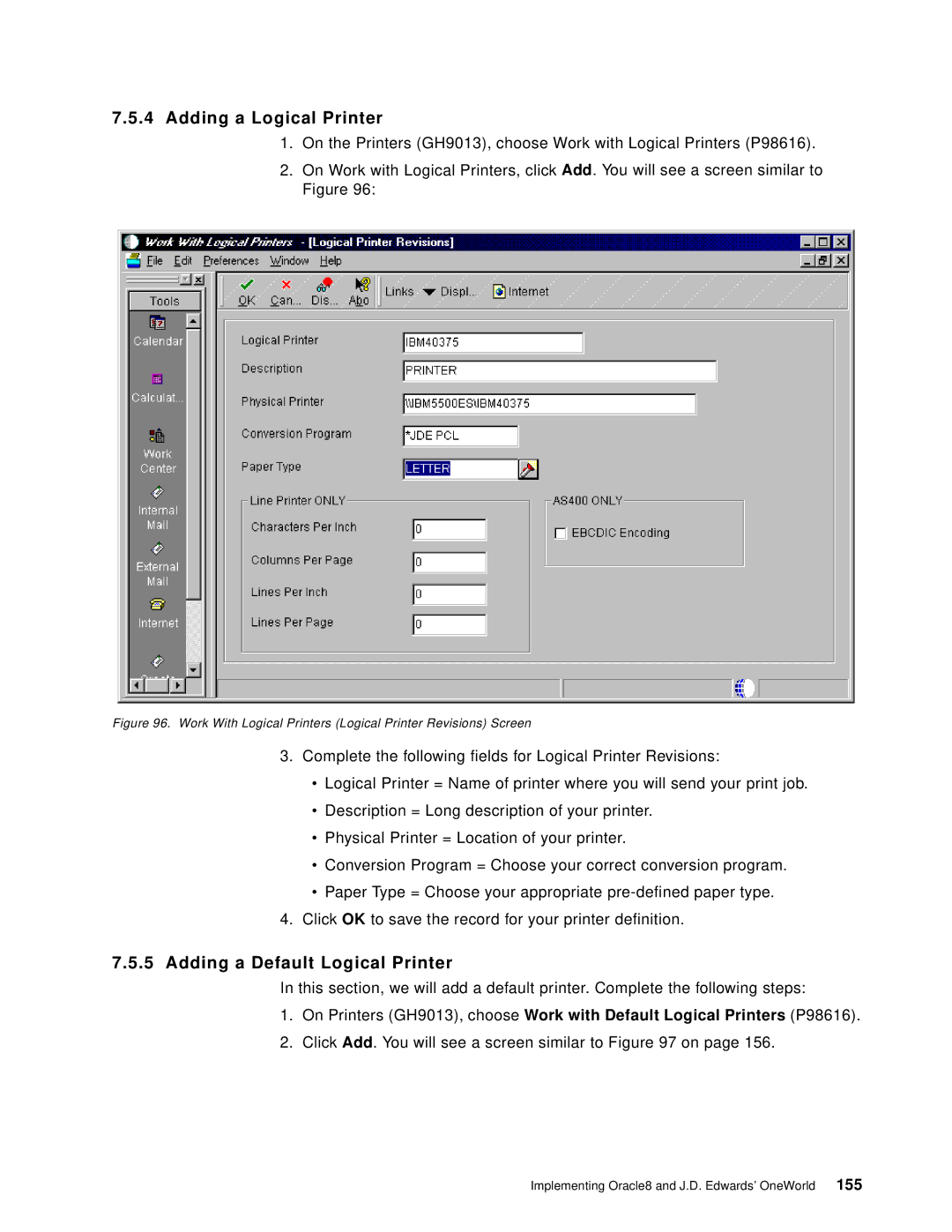 IBM B73.3 manual Adding a Logical Printer, Adding a Default Logical Printer 