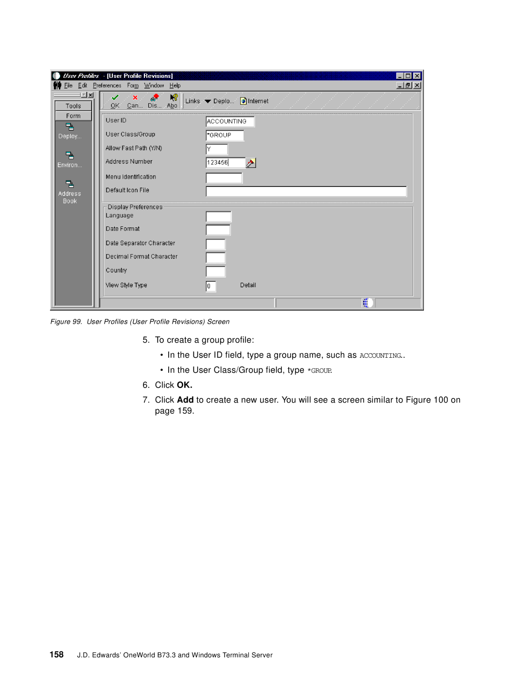 IBM B73.3 manual User Profiles User Profile Revisions Screen 