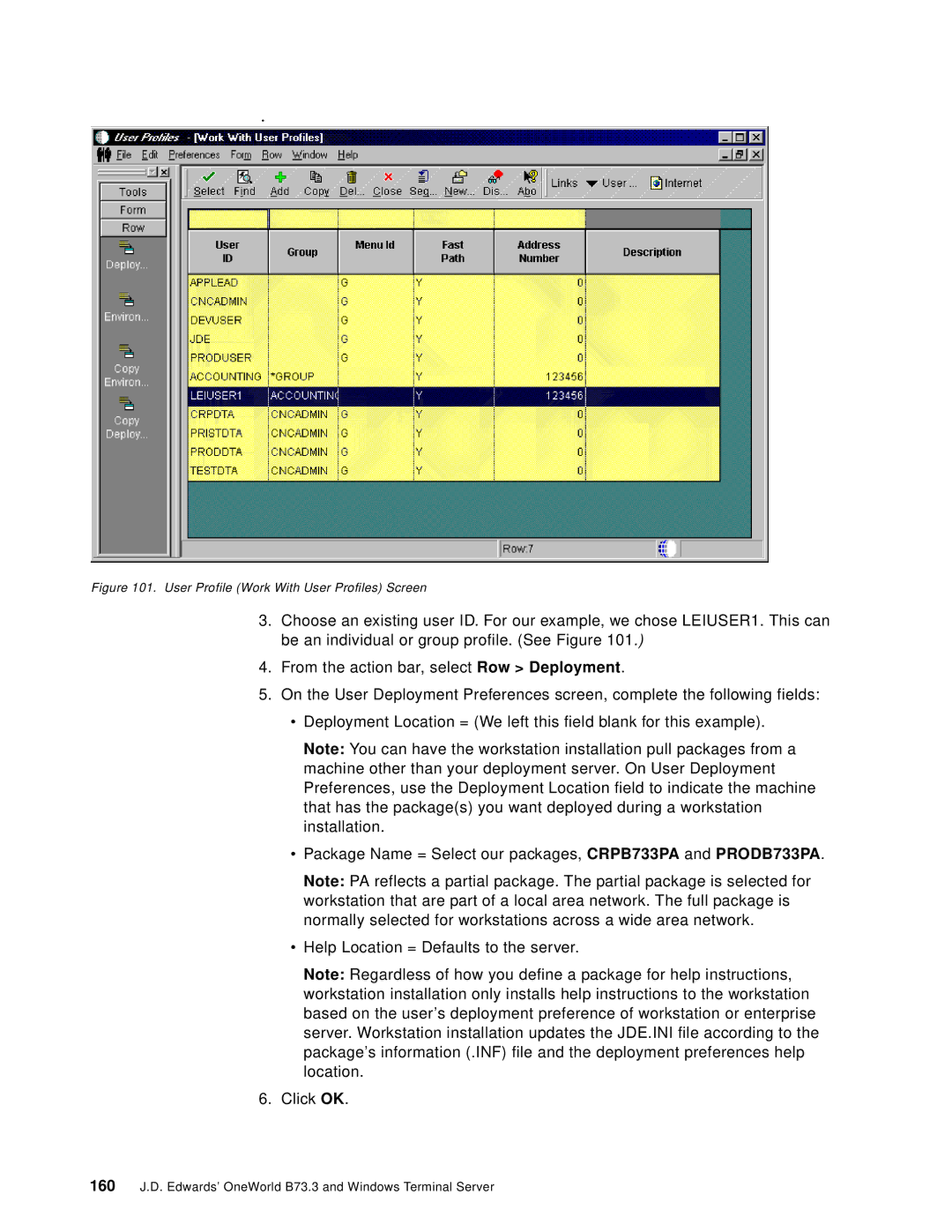 IBM B73.3 manual User Profile Work With User Profiles Screen 