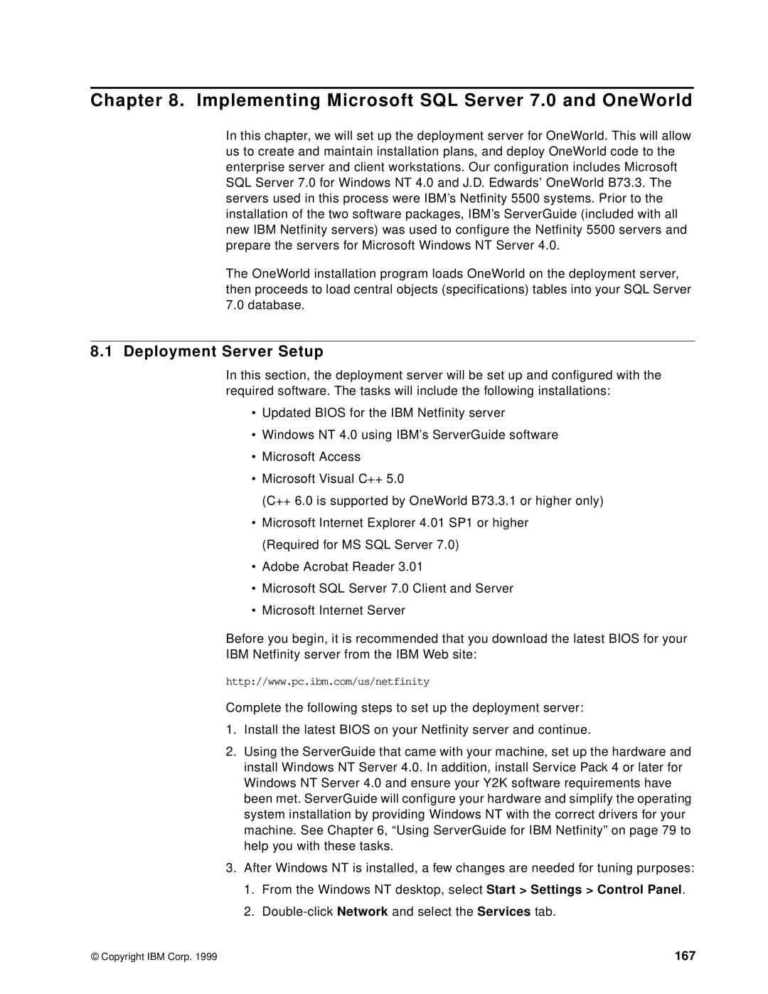 IBM B73.3 manual Implementing Microsoft SQL Server 7.0 and OneWorld, 167 