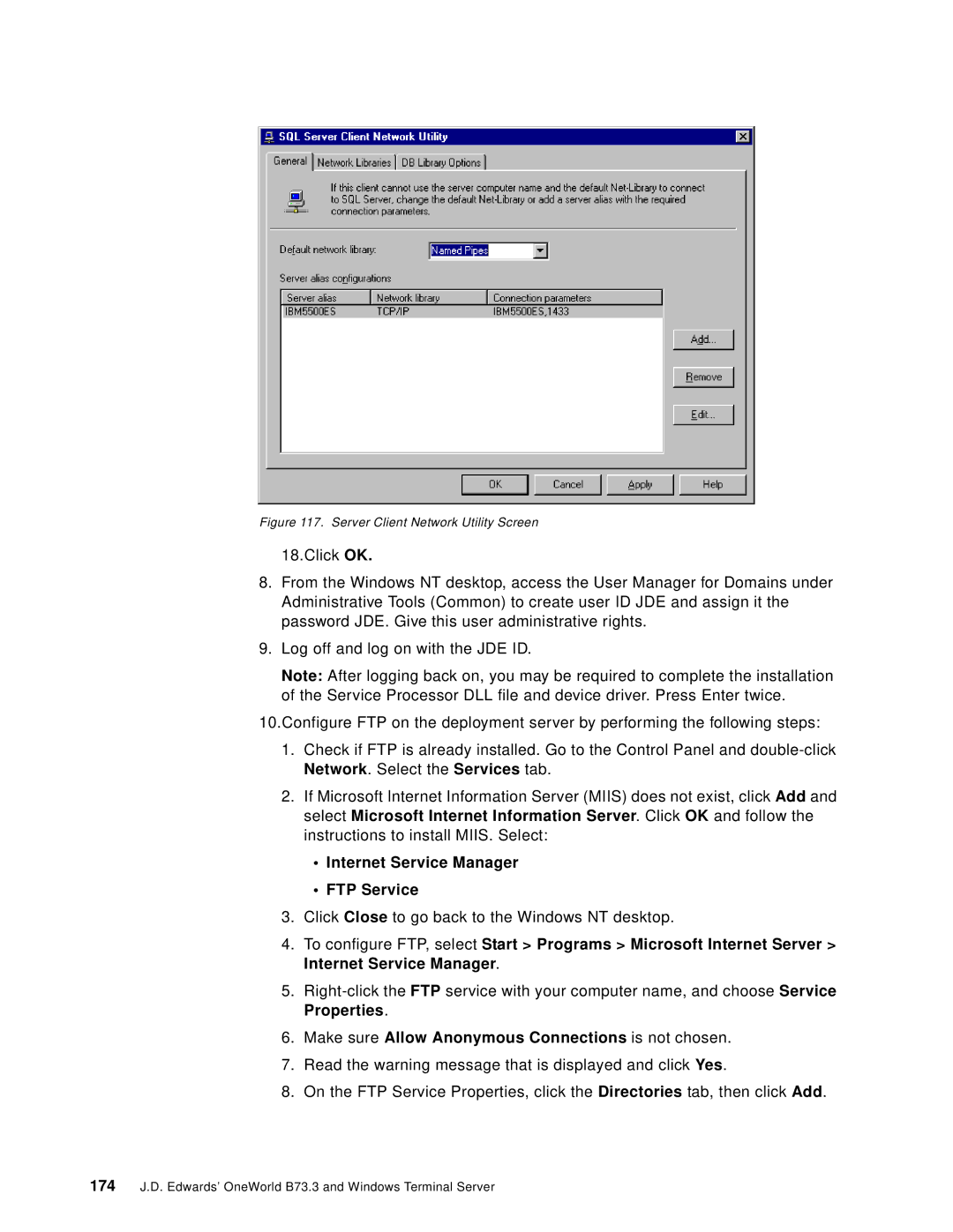 IBM B73.3 manual Internet Service Manager FTP Service, Server Client Network Utility Screen 