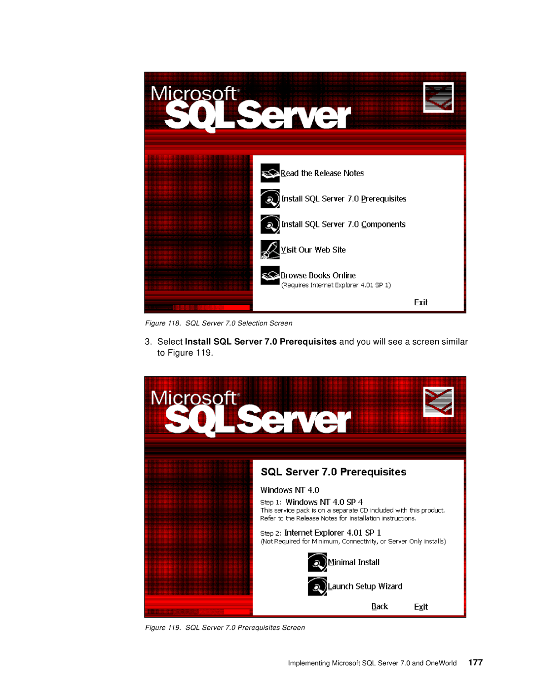 IBM B73.3 manual SQL Server 7.0 Selection Screen 