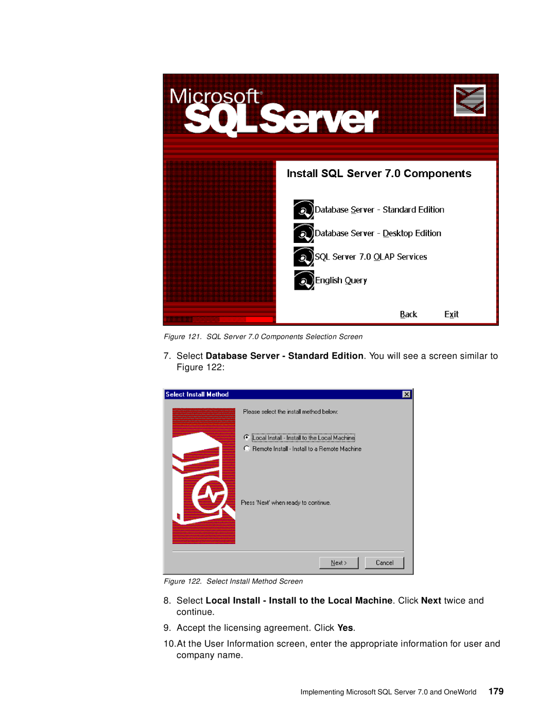 IBM B73.3 manual SQL Server 7.0 Components Selection Screen 