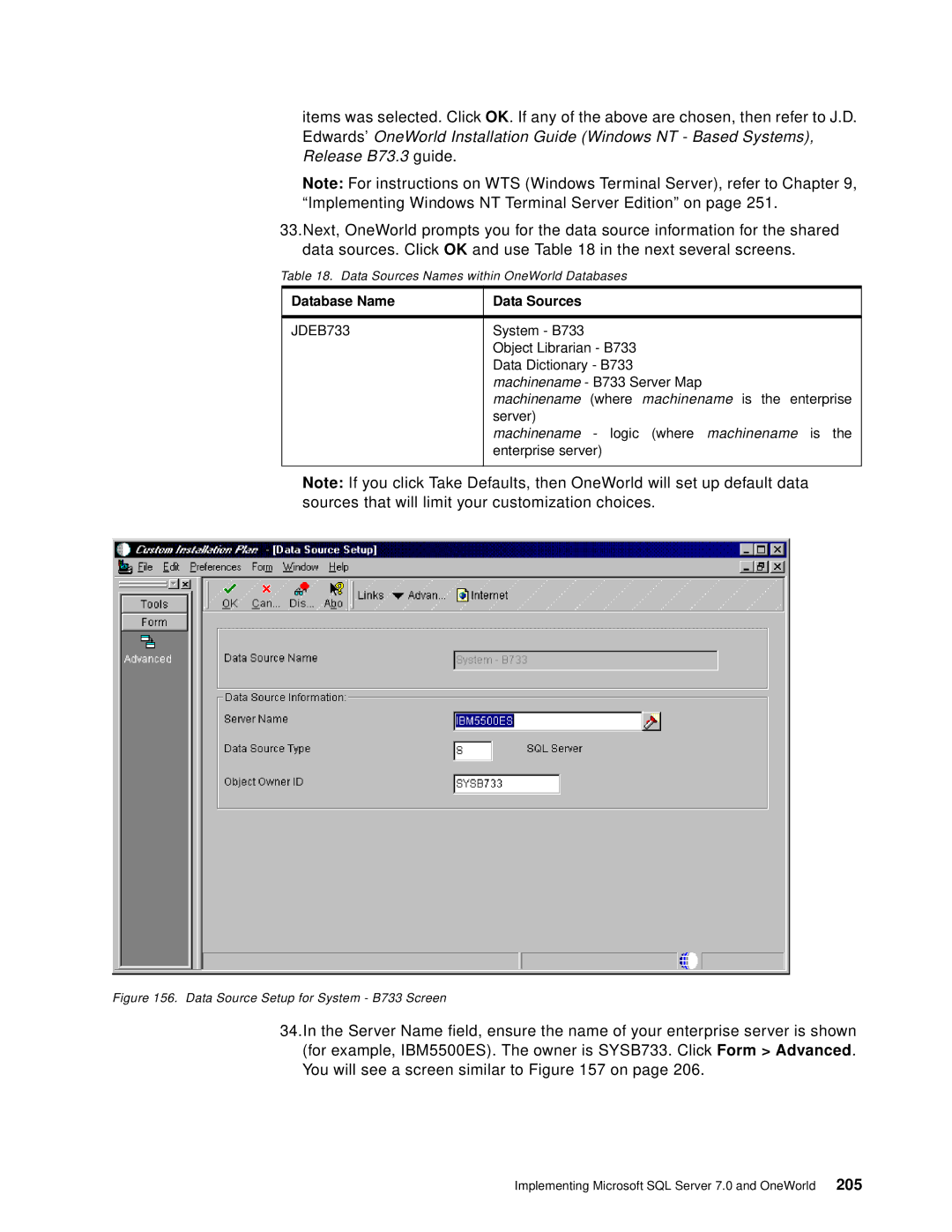 IBM B73.3 manual Database Name Data Sources 