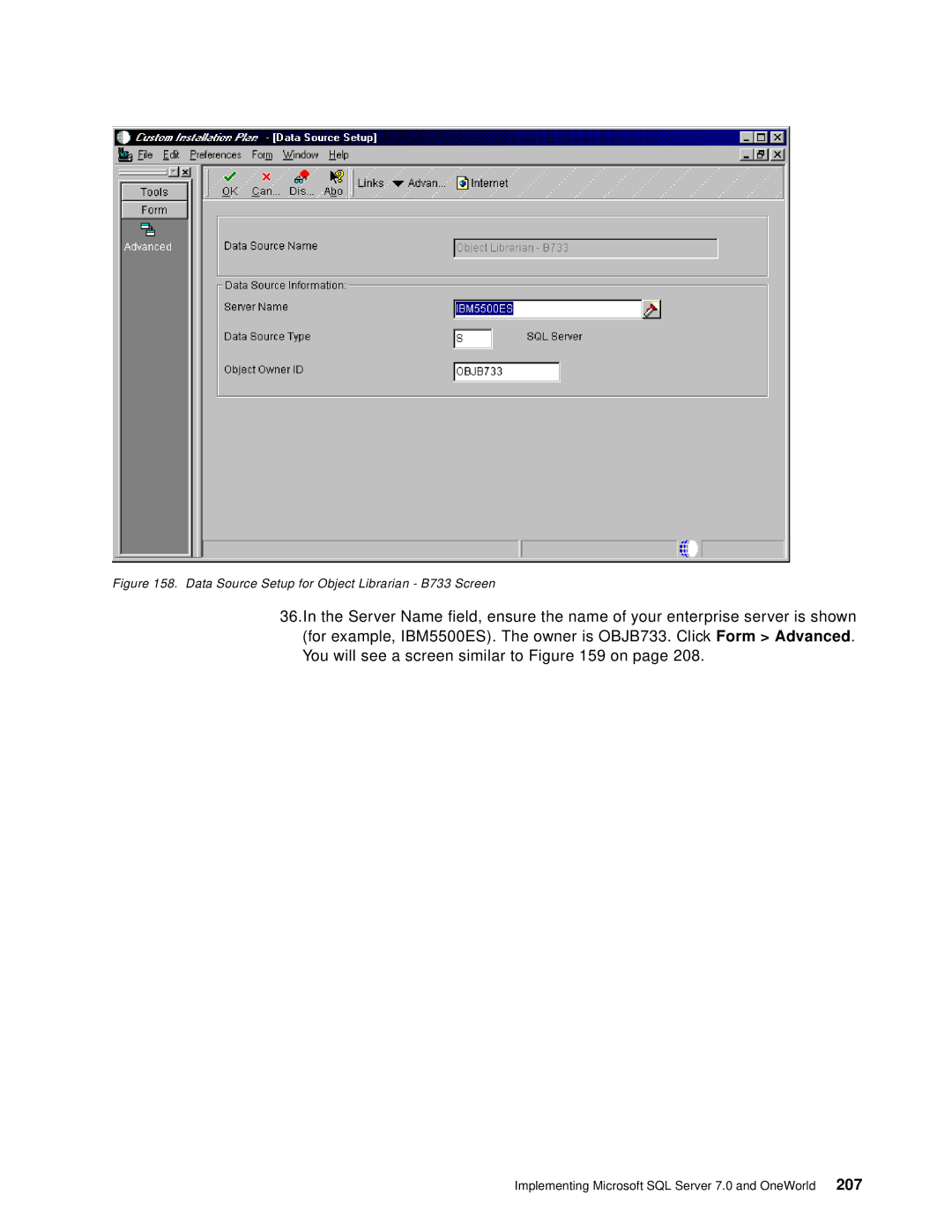 IBM B73.3 manual Data Source Setup for Object Librarian B733 Screen 