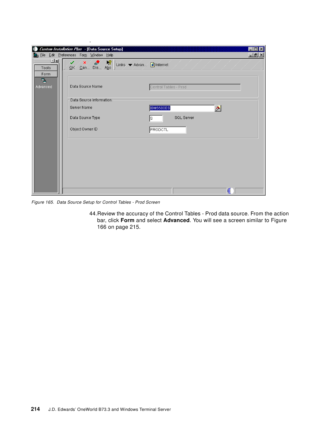 IBM B73.3 manual Data Source Setup for Control Tables Prod Screen 