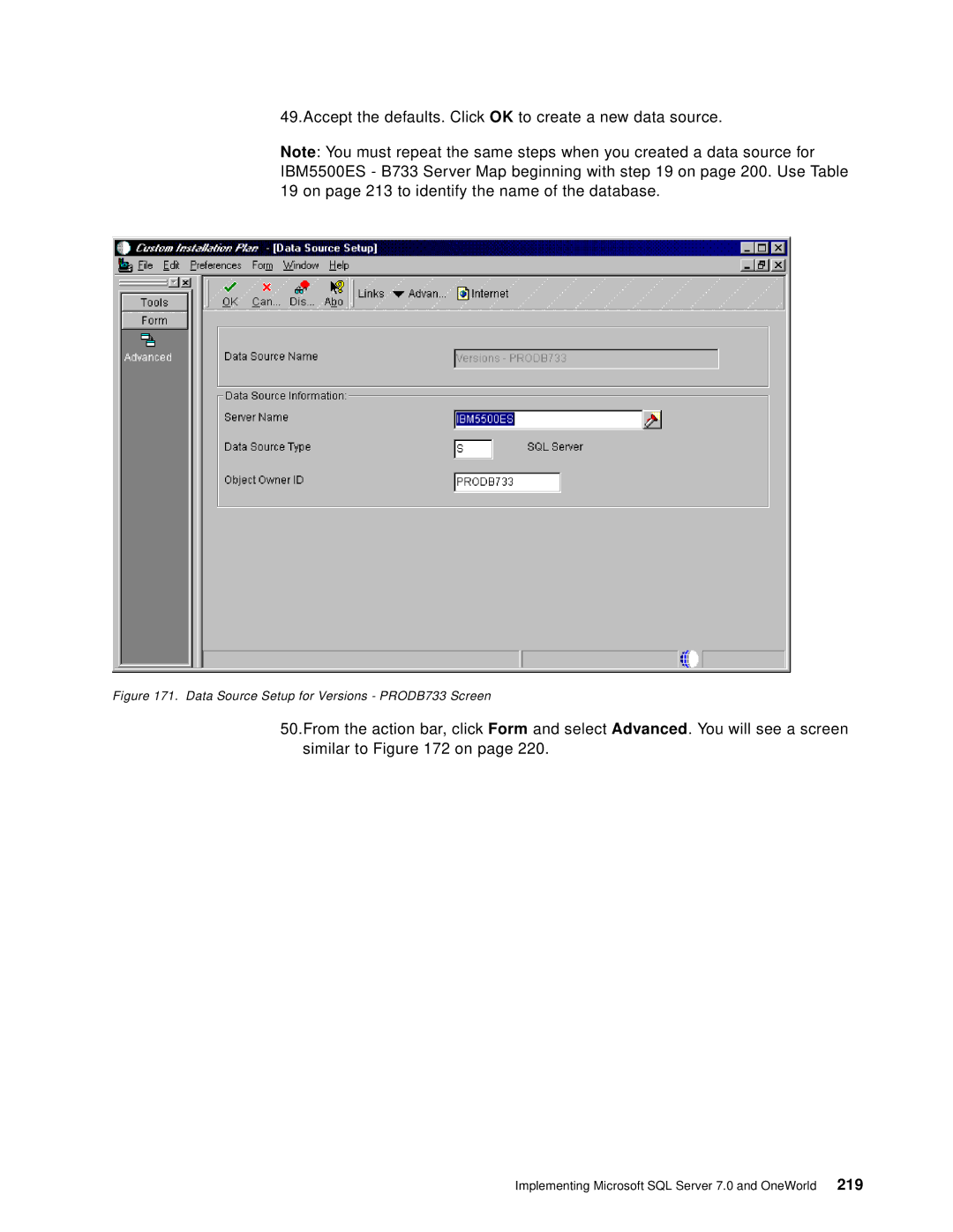 IBM B73.3 manual Accept the defaults. Click OK to create a new data source 