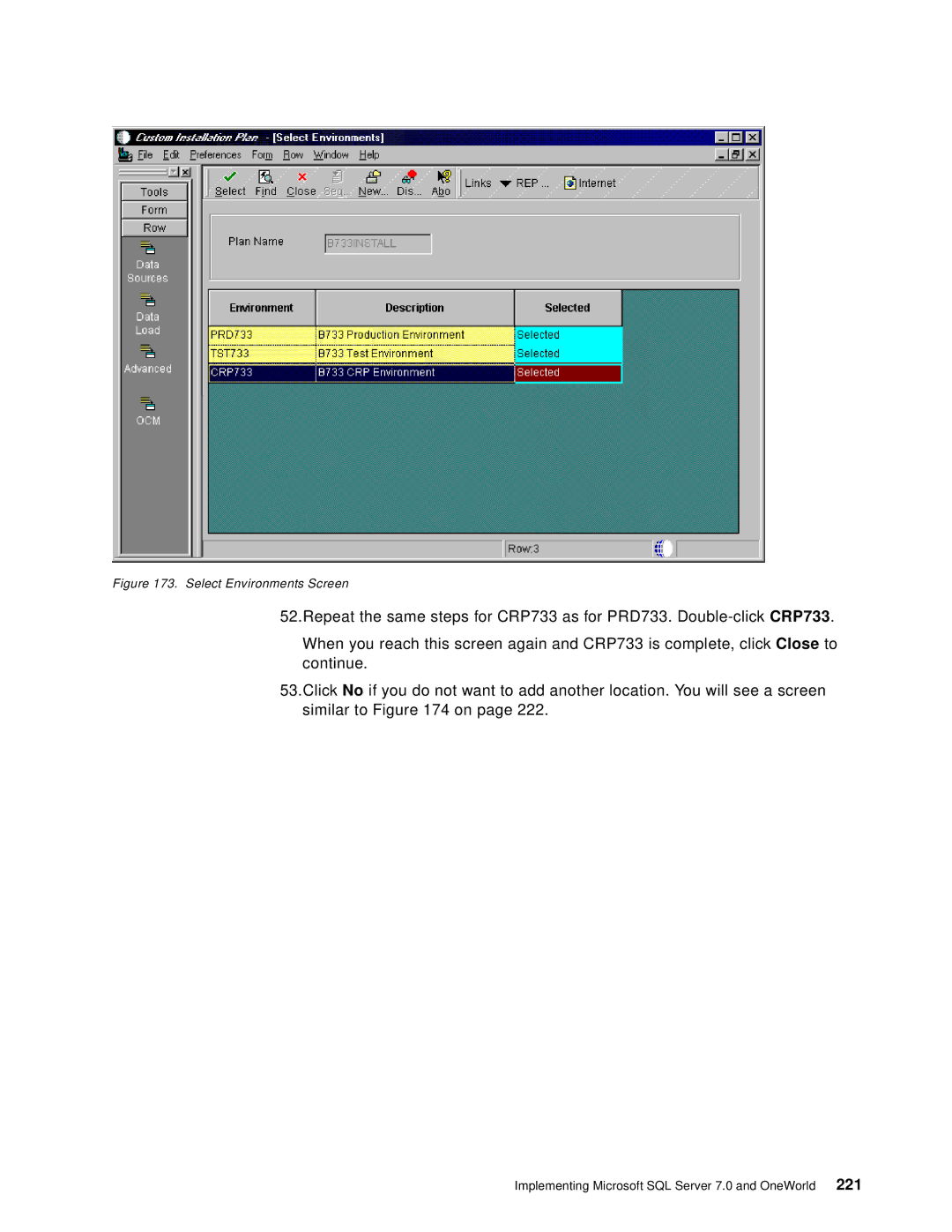 IBM B73.3 manual Select Environments Screen 