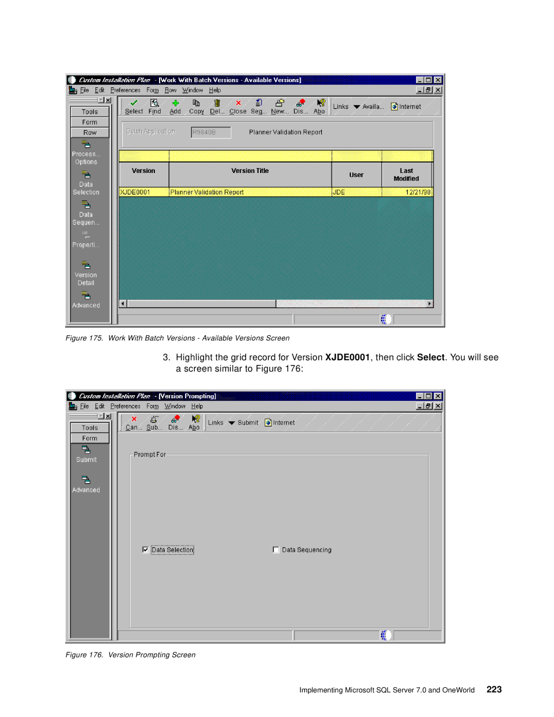 IBM B73.3 manual Work With Batch Versions Available Versions Screen 