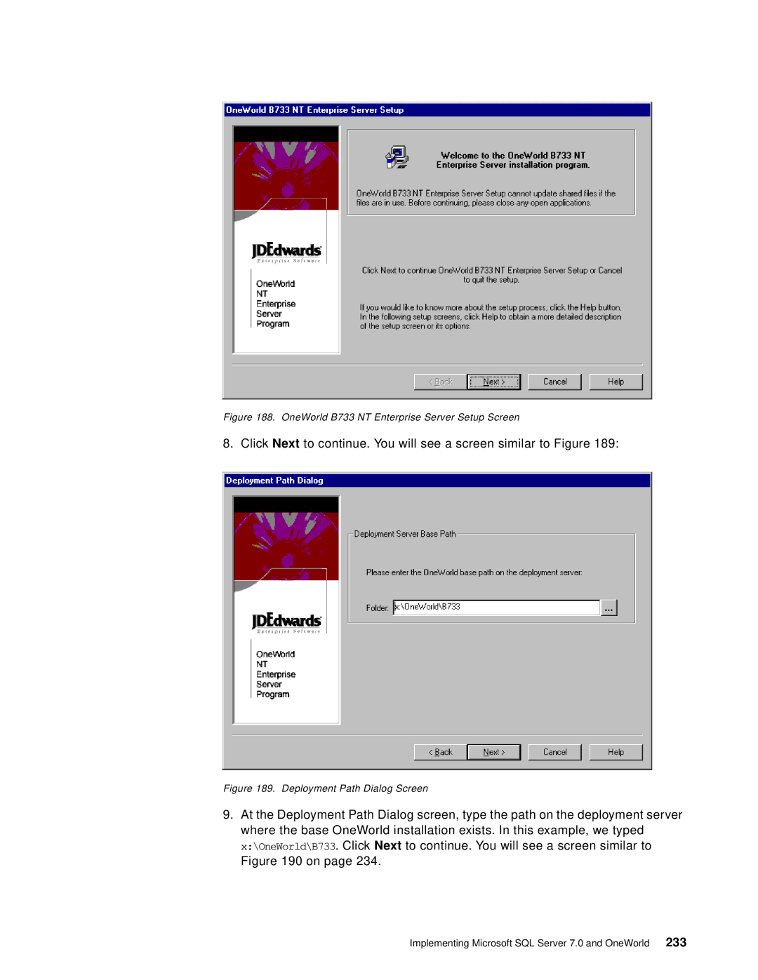 IBM B73.3 manual OneWorld B733 NT Enterprise Server Setup Screen 