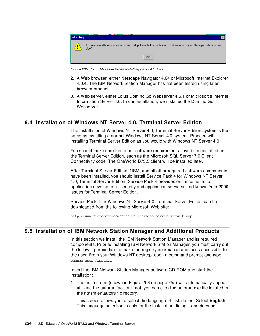 IBM B73.3 manual Error Message When Installing on a FAT Drive 