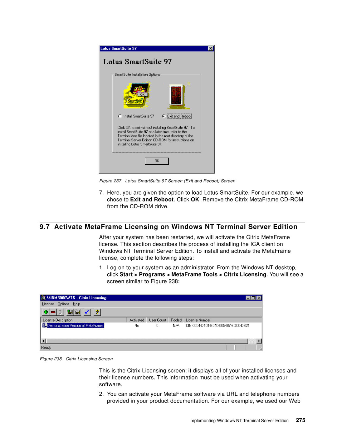 IBM B73.3 manual Lotus SmartSuite 97 Screen Exit and Reboot Screen 