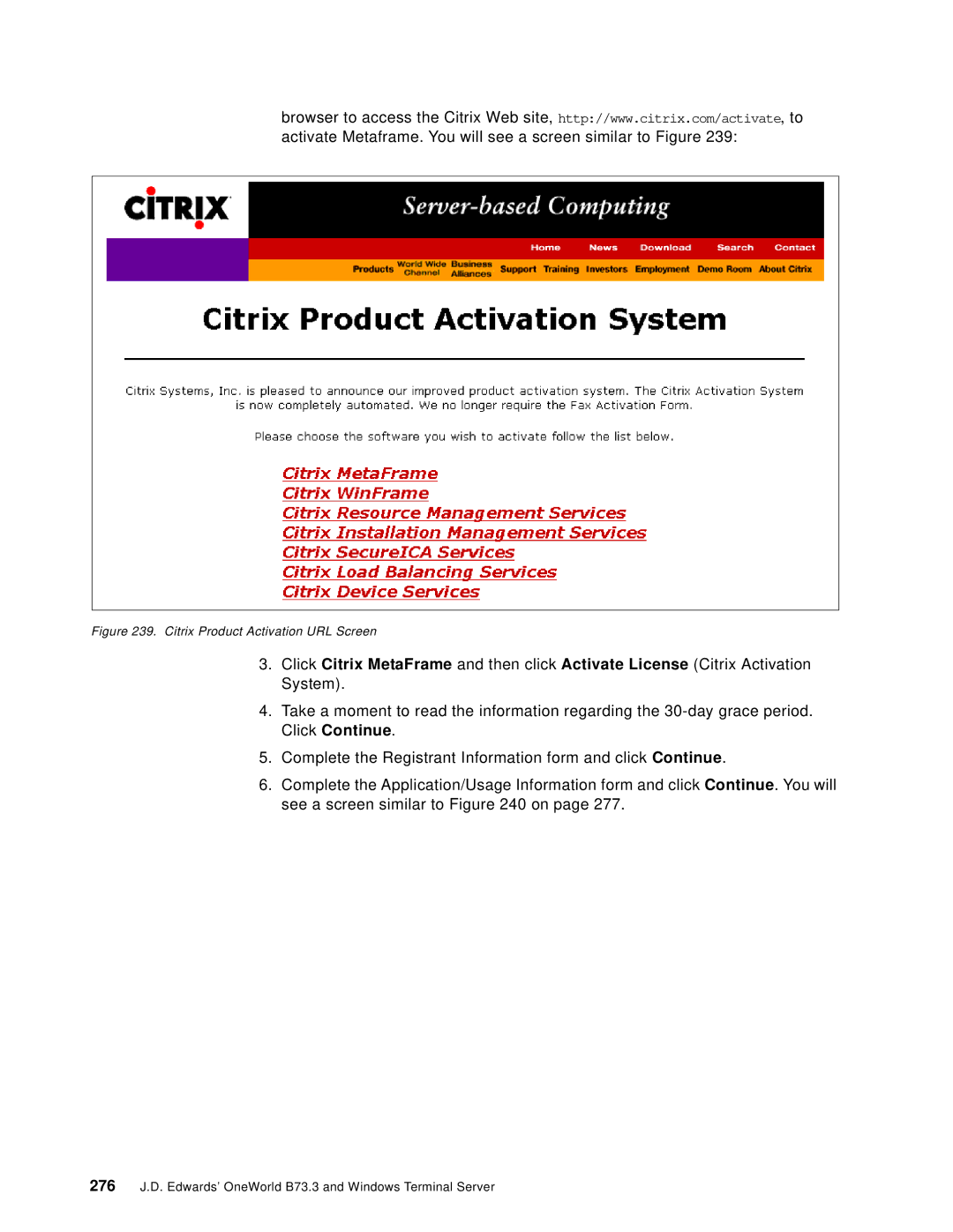 IBM B73.3 manual Citrix Product Activation URL Screen 