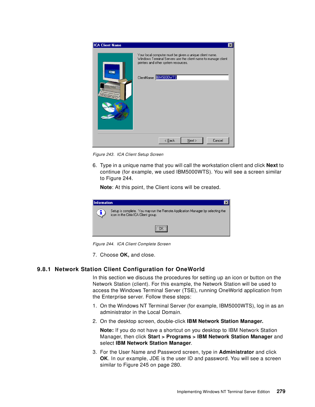 IBM B73.3 manual Network Station Client Configuration for OneWorld, ICA Client Setup Screen 