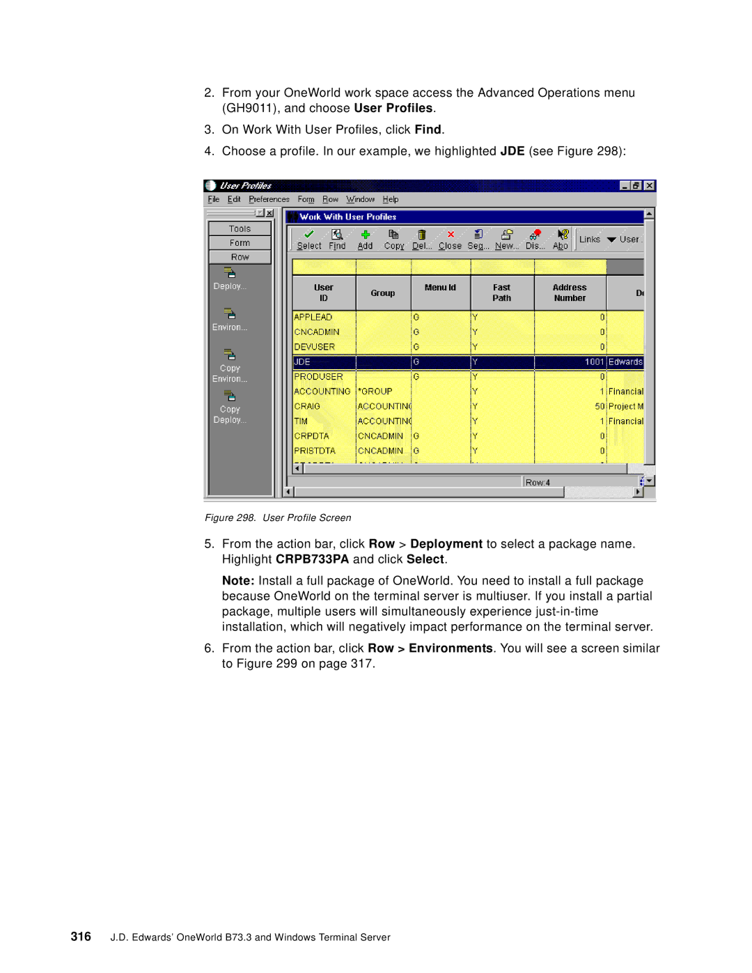 IBM B73.3 manual User Profile Screen 