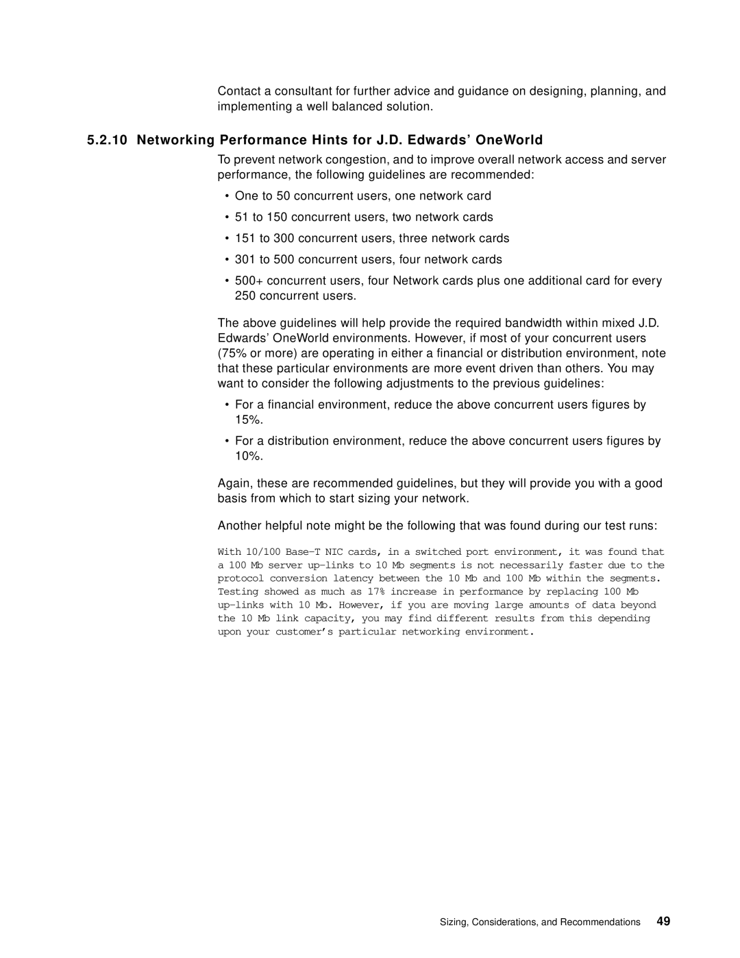 IBM B73.3 manual Networking Performance Hints for J.D. Edwards’ OneWorld 