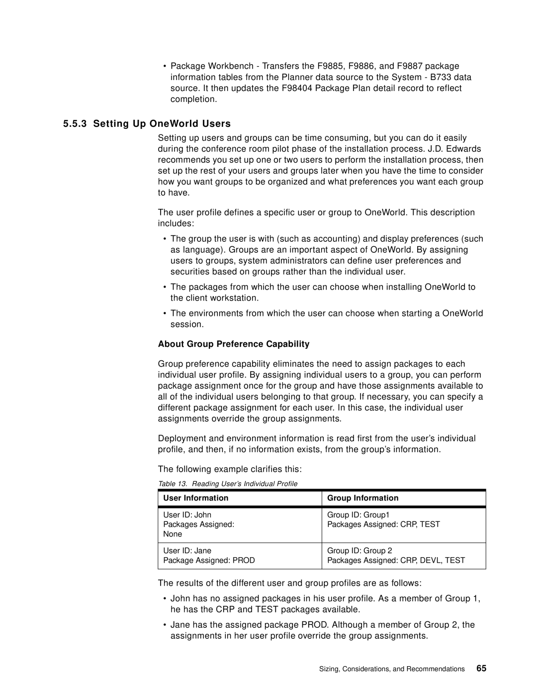 IBM B73.3 manual Setting Up OneWorld Users, About Group Preference Capability, User Information Group Information 