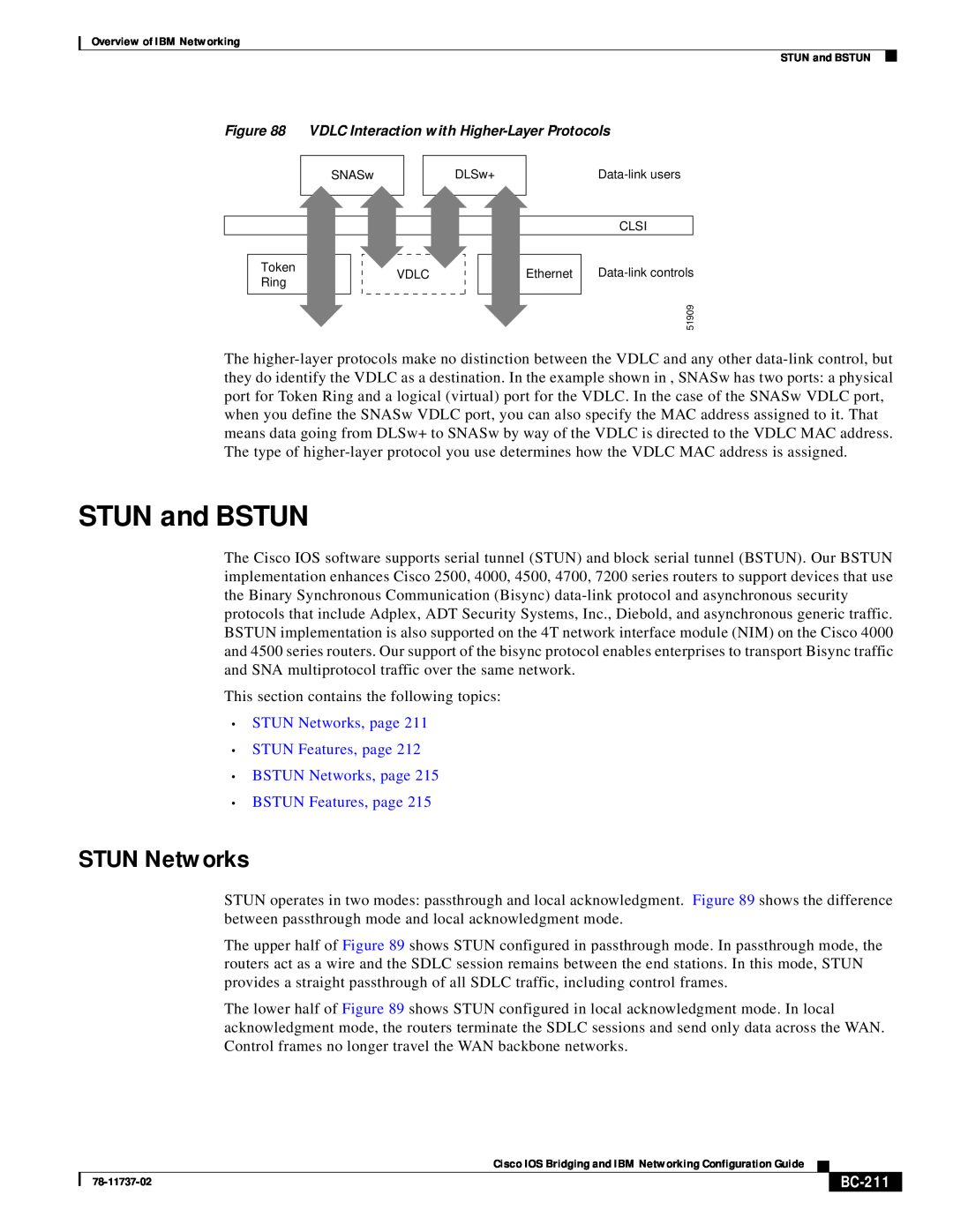 IBM BC-201 STUN and BSTUN, STUN Networks, page STUN Features, page BSTUN Networks, page, BSTUN Features, page, BC-211 