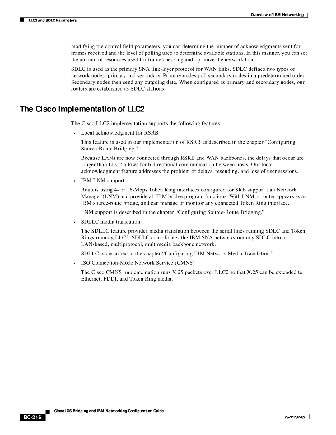 IBM BC-201 manual The Cisco Implementation of LLC2, BC-216 
