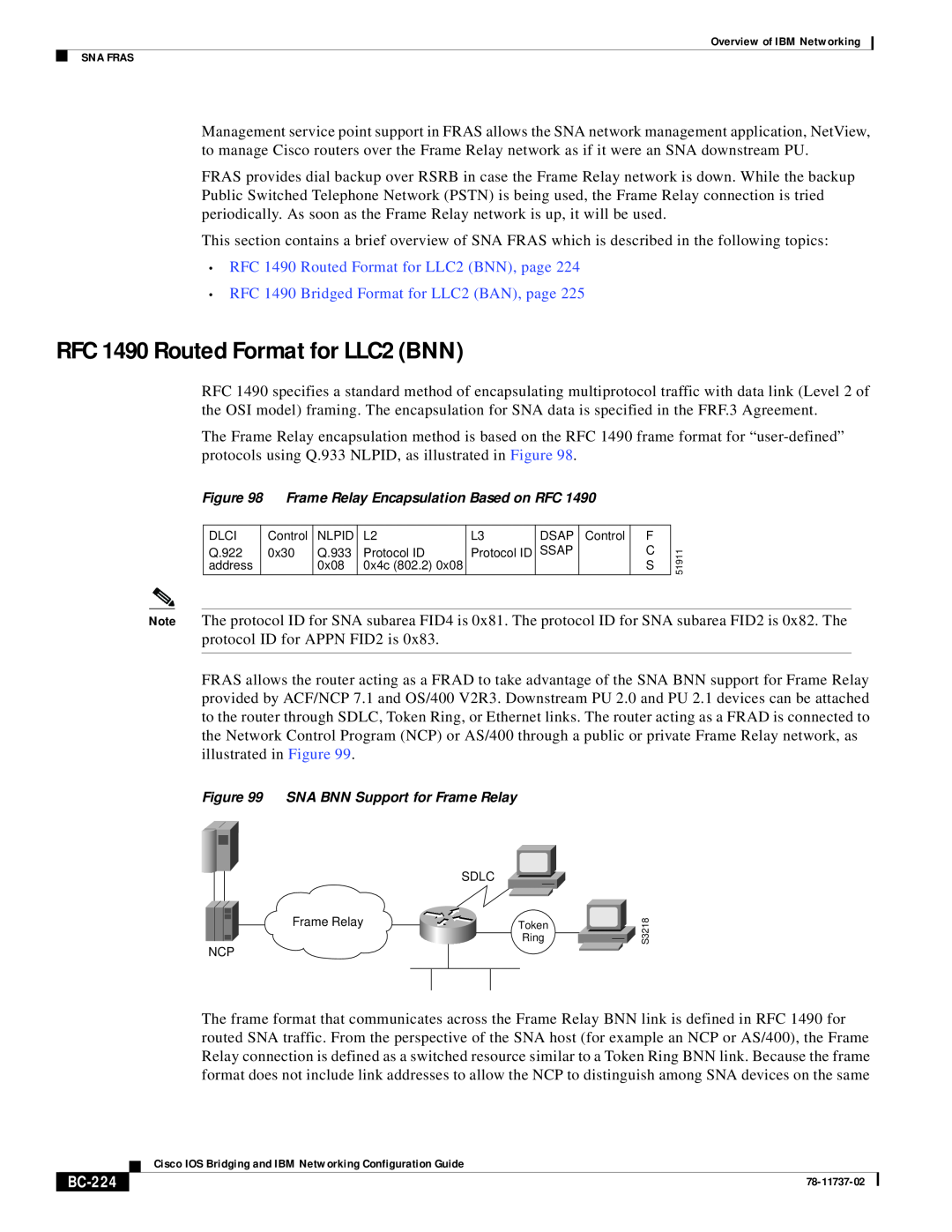IBM BC-201 manual RFC 1490 Routed Format for LLC2 BNN, page, RFC 1490 Bridged Format for LLC2 BAN, page, BC-224 