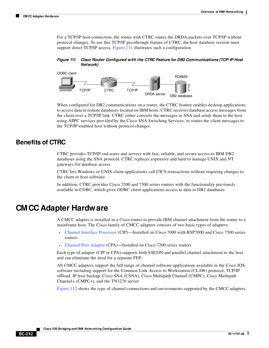 IBM BC-201 manual CMCC Adapter Hardware, Benefits of CTRC, BC-242 