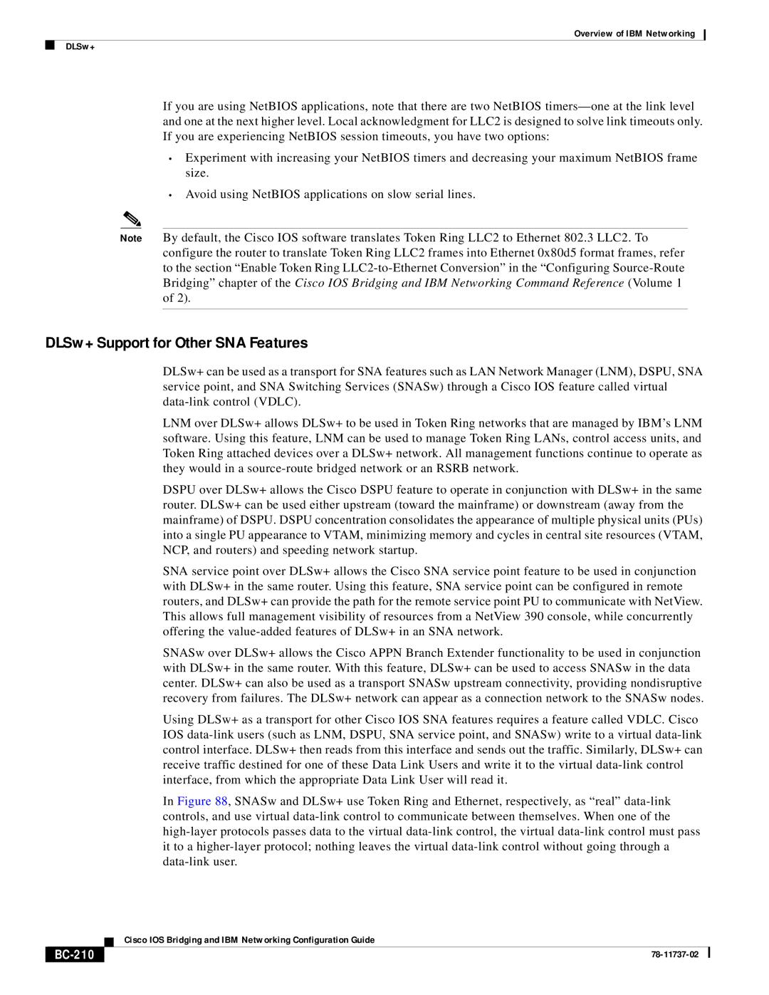 IBM BC-201 manual DLSw+ Support for Other SNA Features, BC-210 