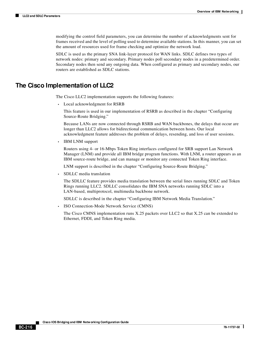 IBM BC-201 manual Cisco Implementation of LLC2, BC-216 