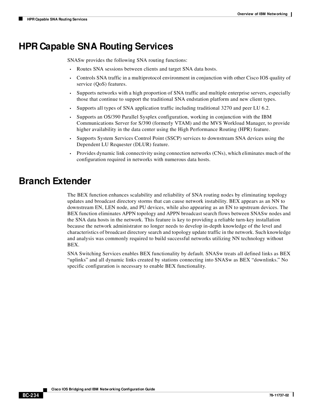 IBM BC-201 manual HPR Capable SNA Routing Services, Branch Extender, BC-234 