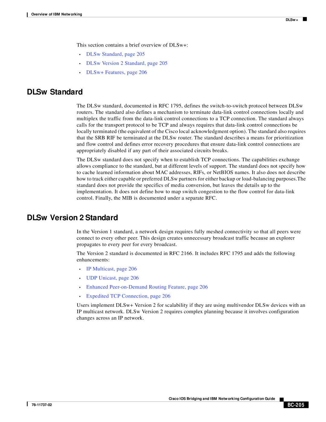 IBM BC-201 manual DLSw Standard, DLSw Version 2 Standard, BC-205 