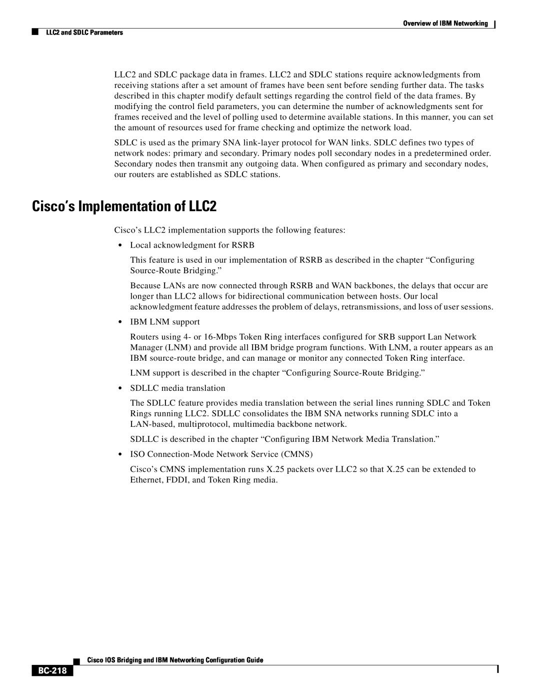 IBM BC-203 manual Cisco’s Implementation of LLC2, BC-218 