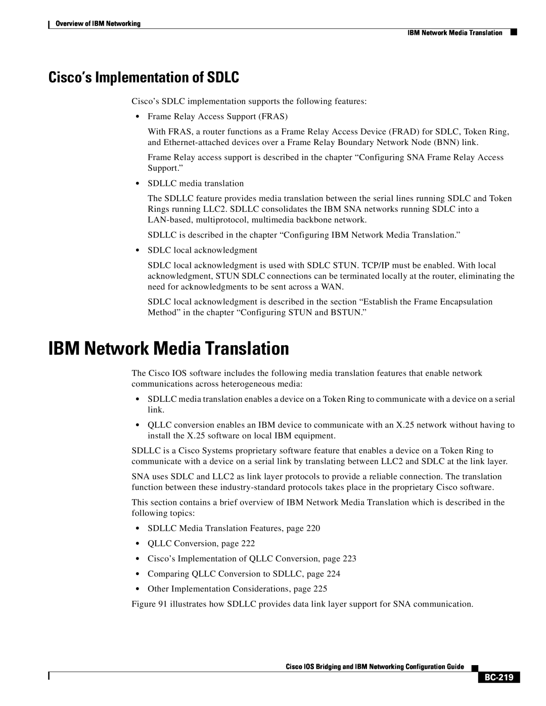 IBM BC-203 manual IBM Network Media Translation, Cisco’s Implementation of SDLC, BC-219 