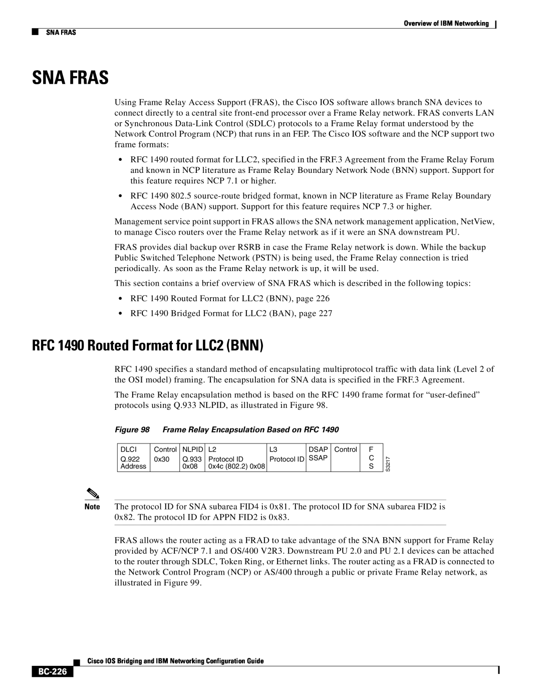 IBM BC-203 manual Sna Fras, RFC 1490 Routed Format for LLC2 BNN, BC-226 