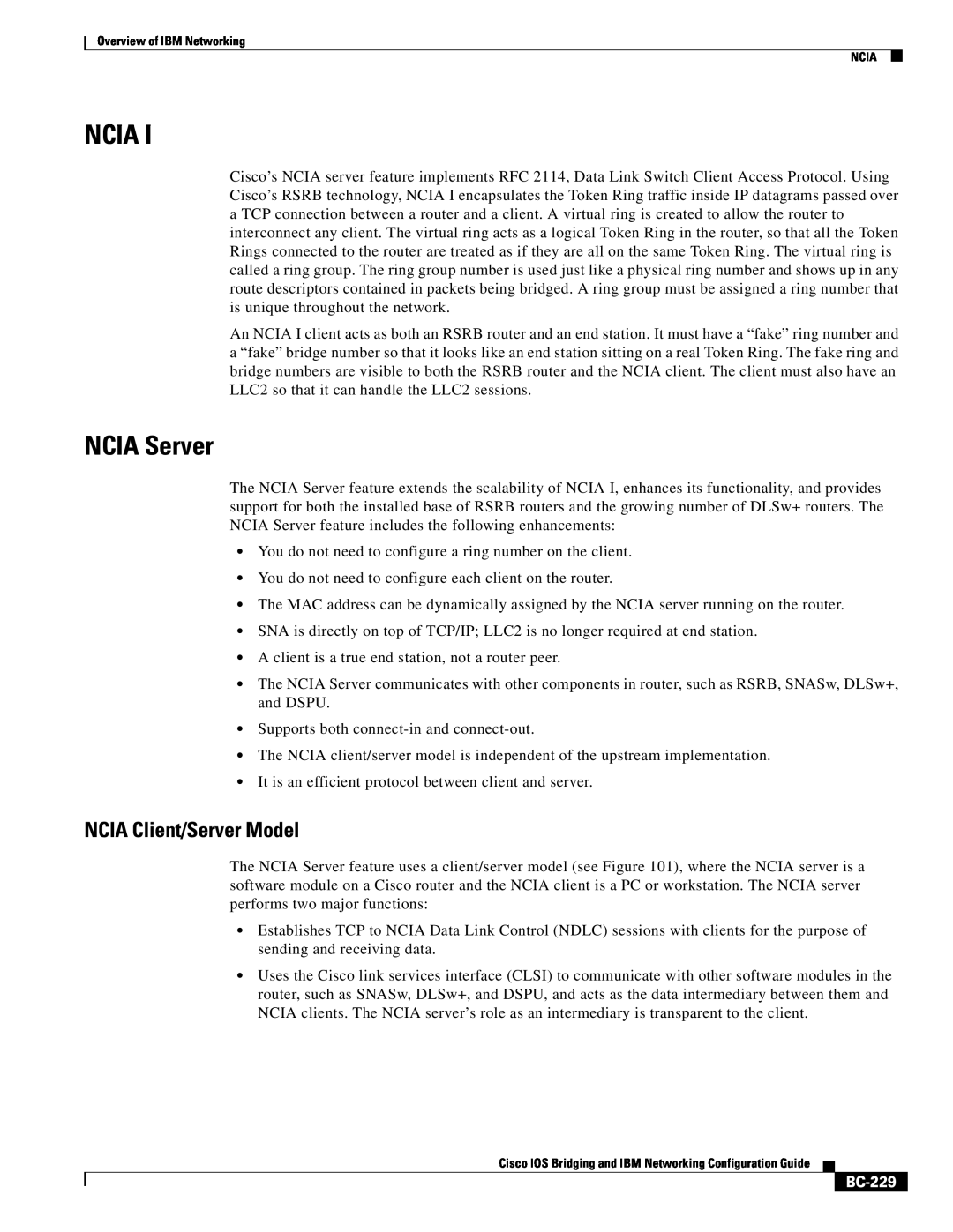 IBM BC-203 manual Ncia, NCIA Server, NCIA Client/Server Model, BC-229 