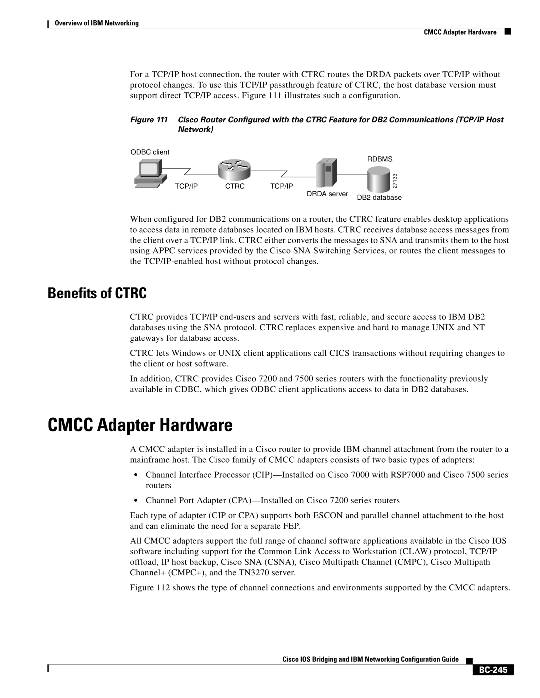 IBM BC-203 manual CMCC Adapter Hardware, Benefits of CTRC, BC-245 