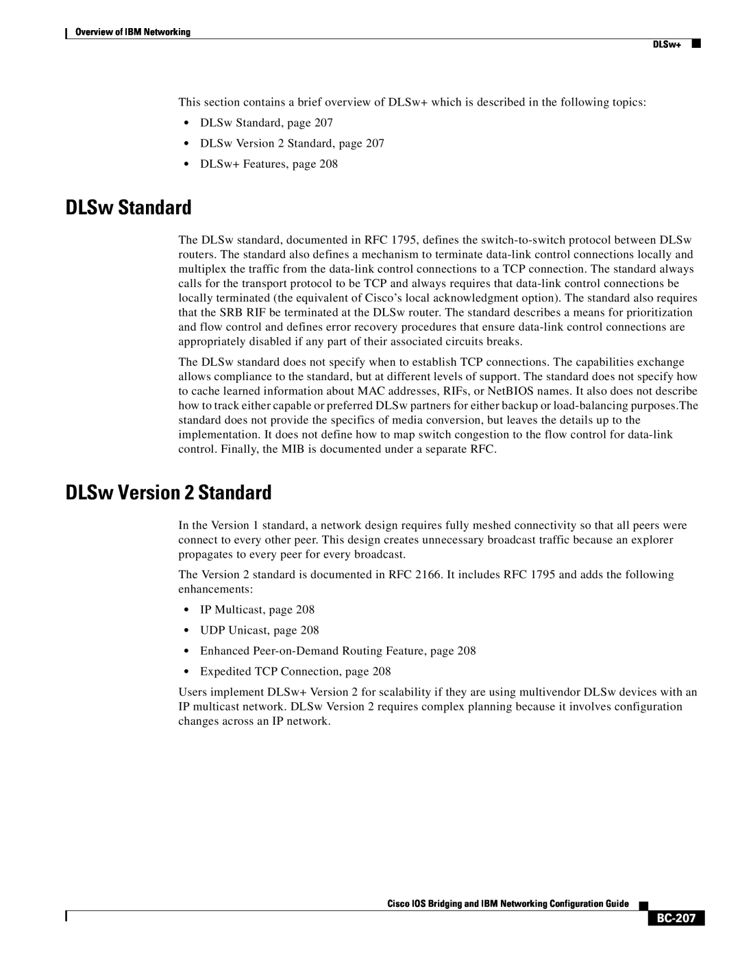 IBM BC-203 manual DLSw Standard, DLSw Version 2 Standard, BC-207 